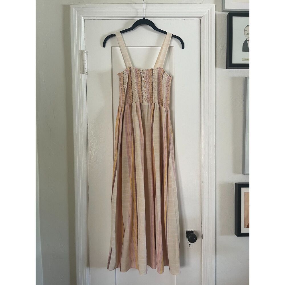 Madewell Smocked Cotton Blend Striped Midi Tank Dress - small